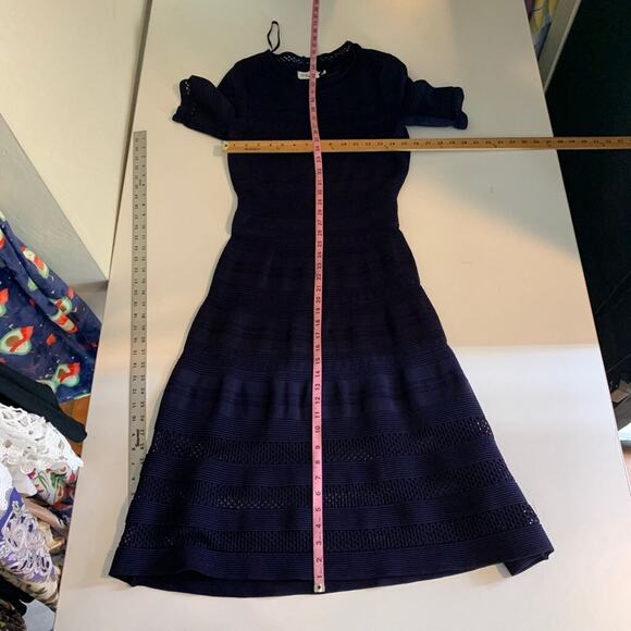 Eliza J Dress Women L Large Violet Short Sleeve Open Stitch Round Neck Midi - Picture 7 of 12